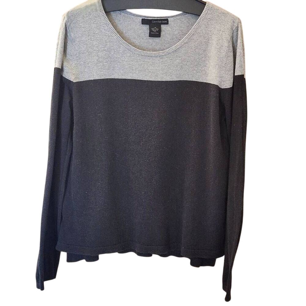 Calvin Klein Black and Gray Long Sleeved Blouse Size Large
